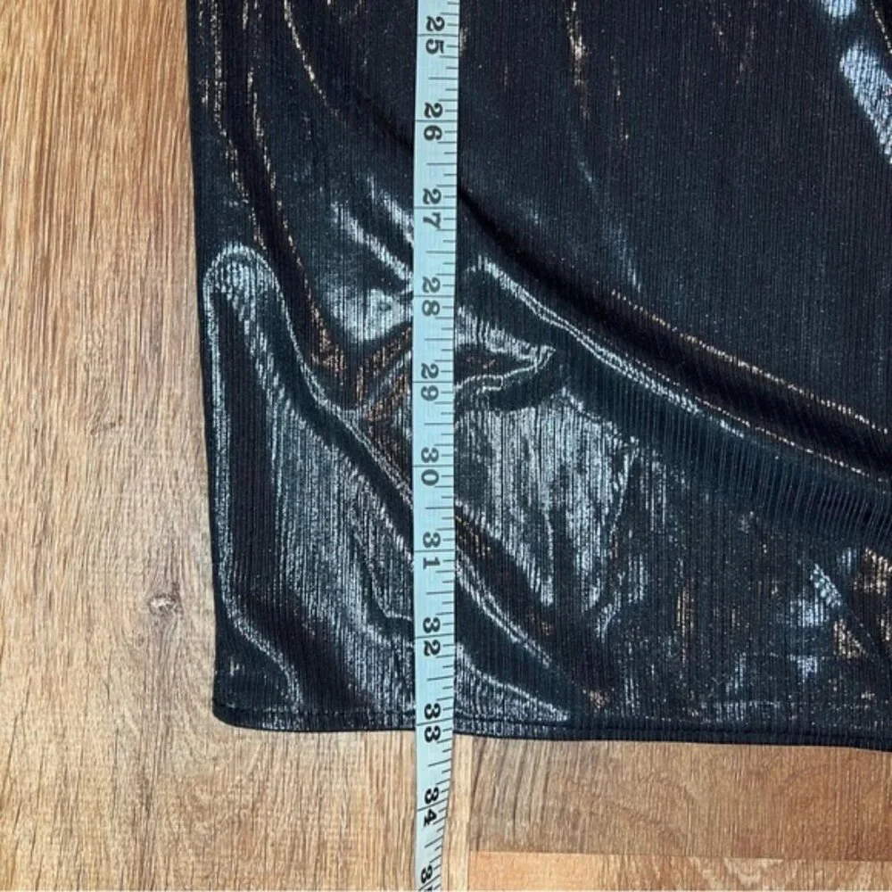 NWT ZARA Shiny Gathered Midi Skirt Elastic Waistband Back Slit 4770/629/836 Sz M